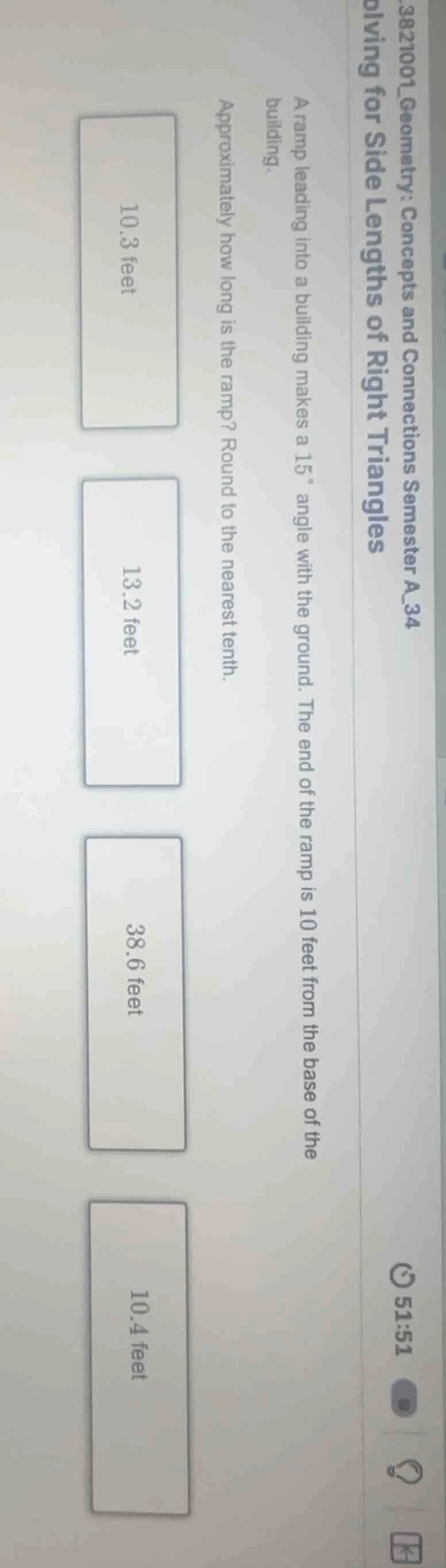 a ramp leading into a building makes a 15° angle with the ground. the e…