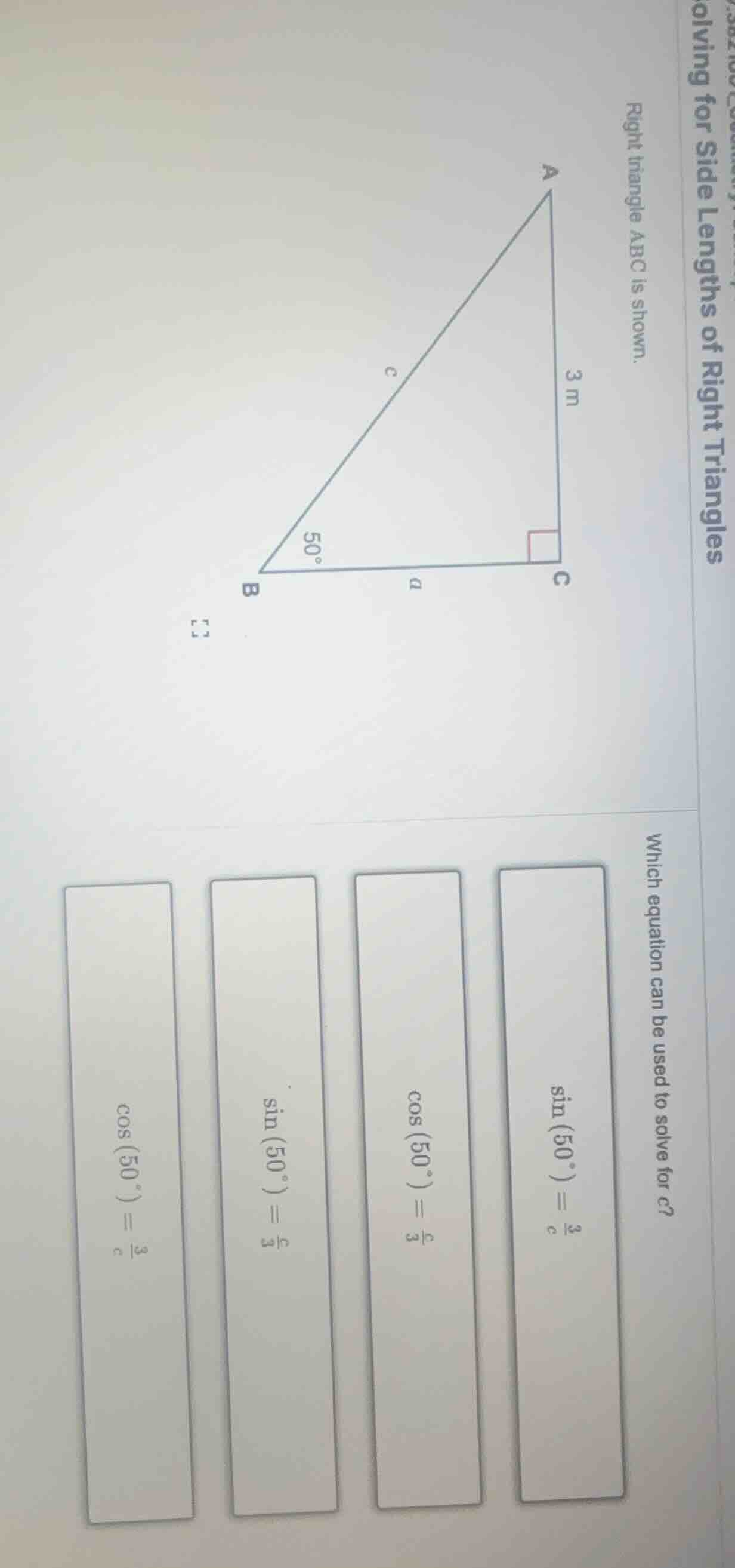 right triangle abc is shown. solving for side lengths of right triangle…