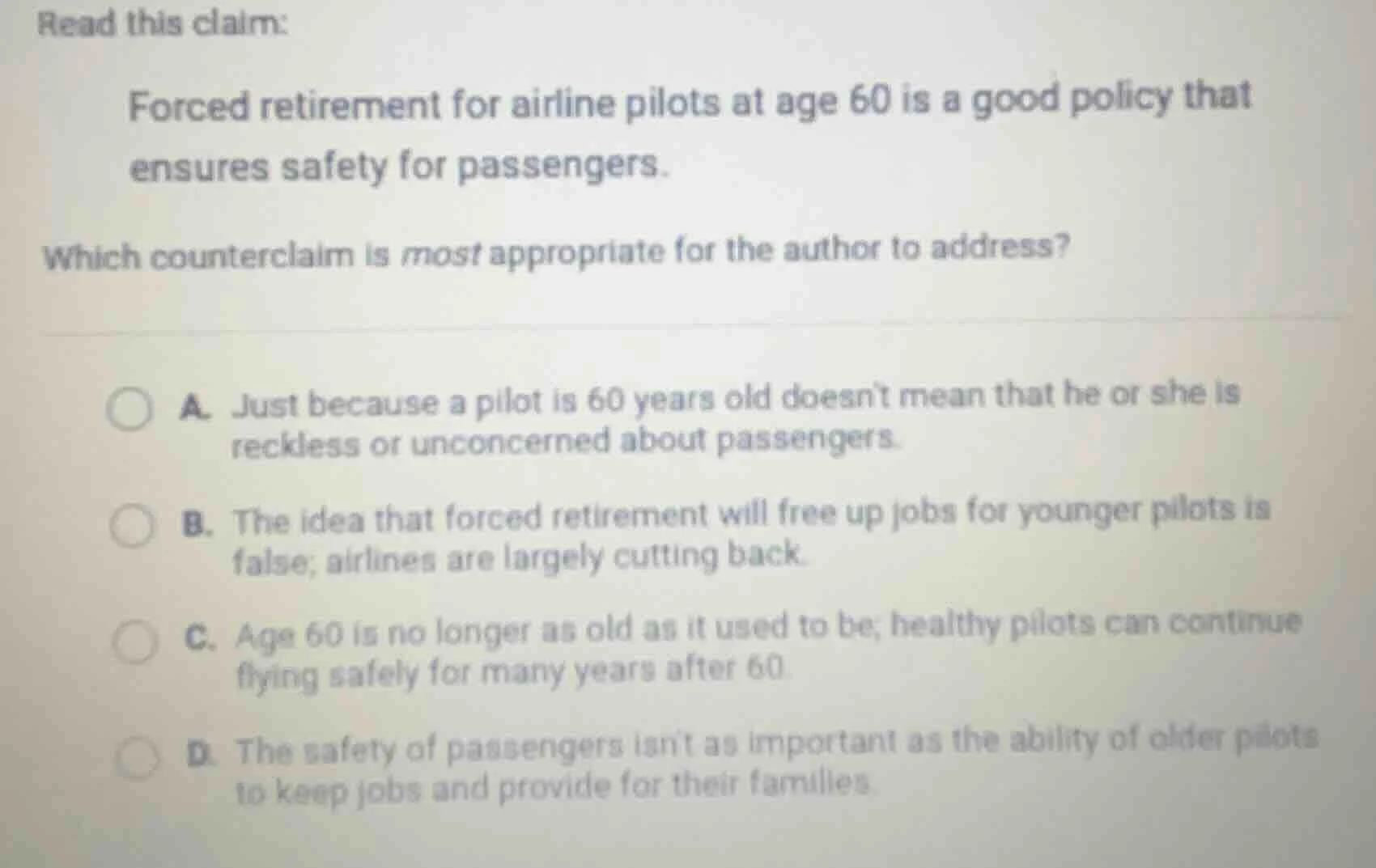 read this claim: forced retirement for airline pilots at age 60 is a go…