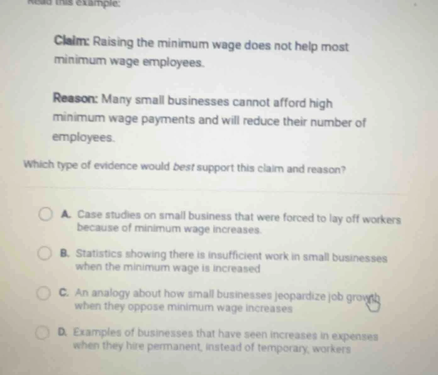 read this example: claim: raising the minimum wage does not help most m…