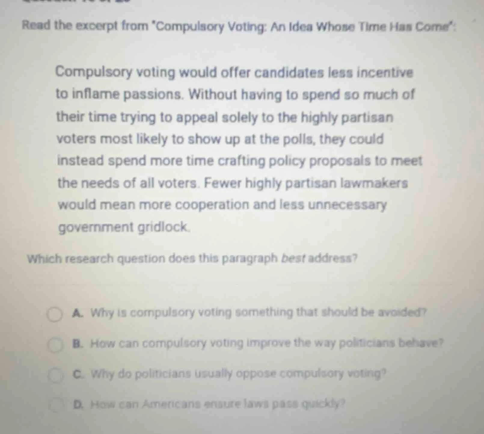 read the excerpt from compulsory voting: an idea whose time has come: c…