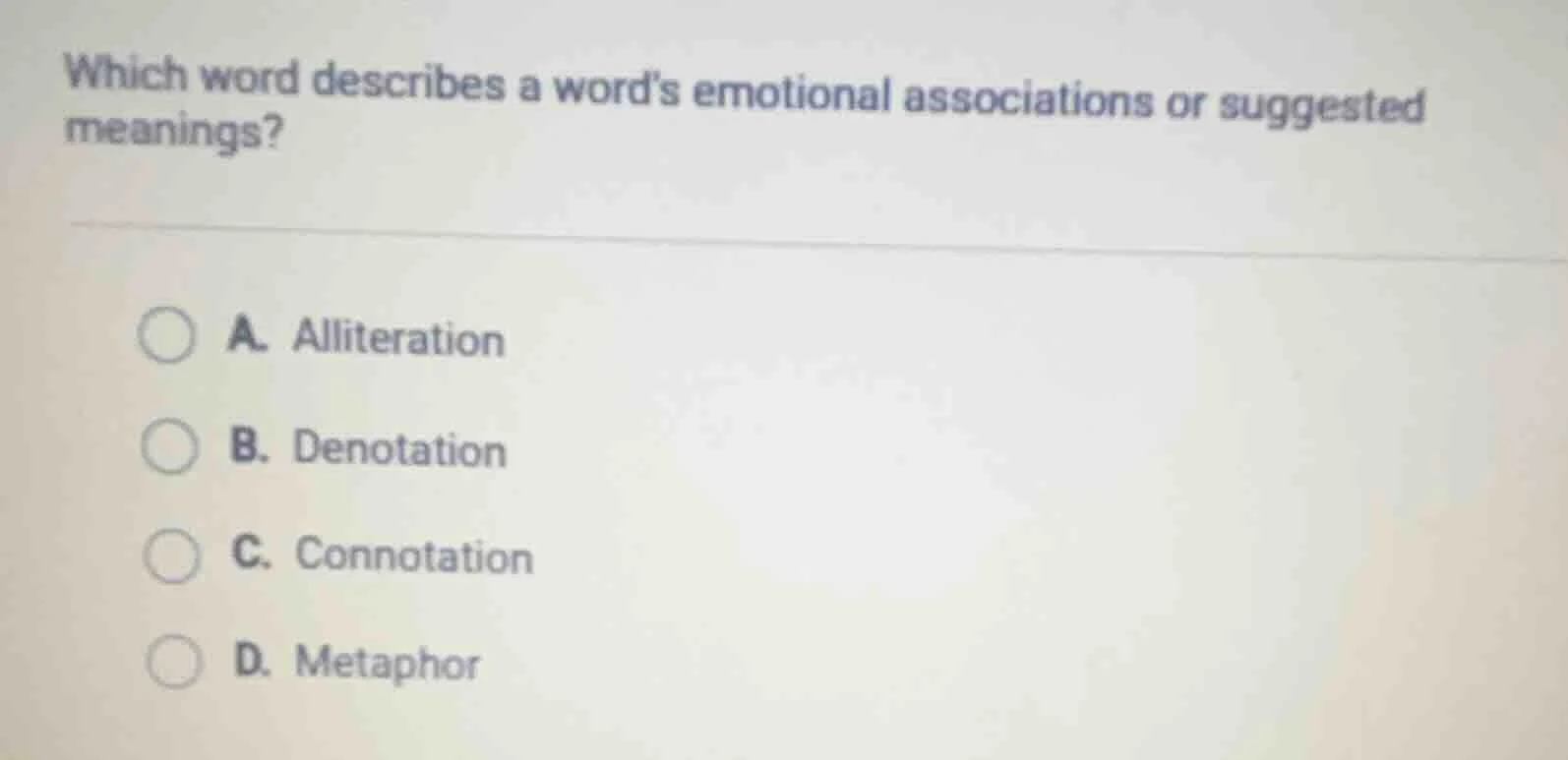 which word describes a words emotional associations or suggested meanin…