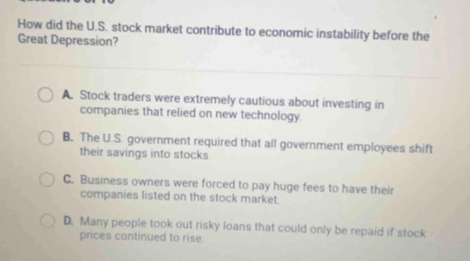 how did the u.s. stock market contribute to economic instability before…