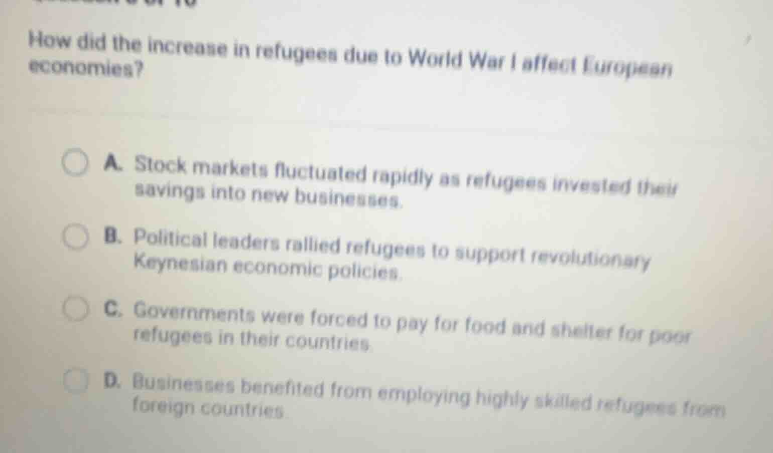 how did the increase in refugees due to world war i affect european eco…