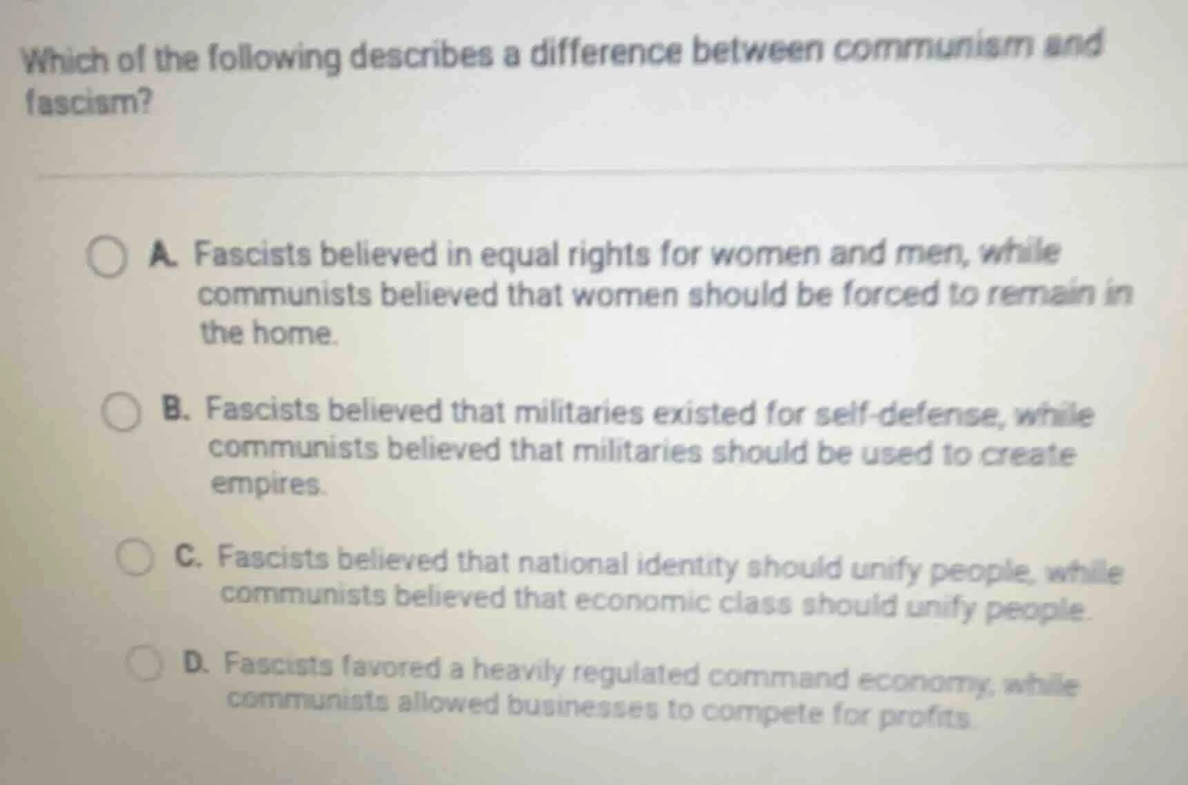 which of the following describes a difference between communism and fas…