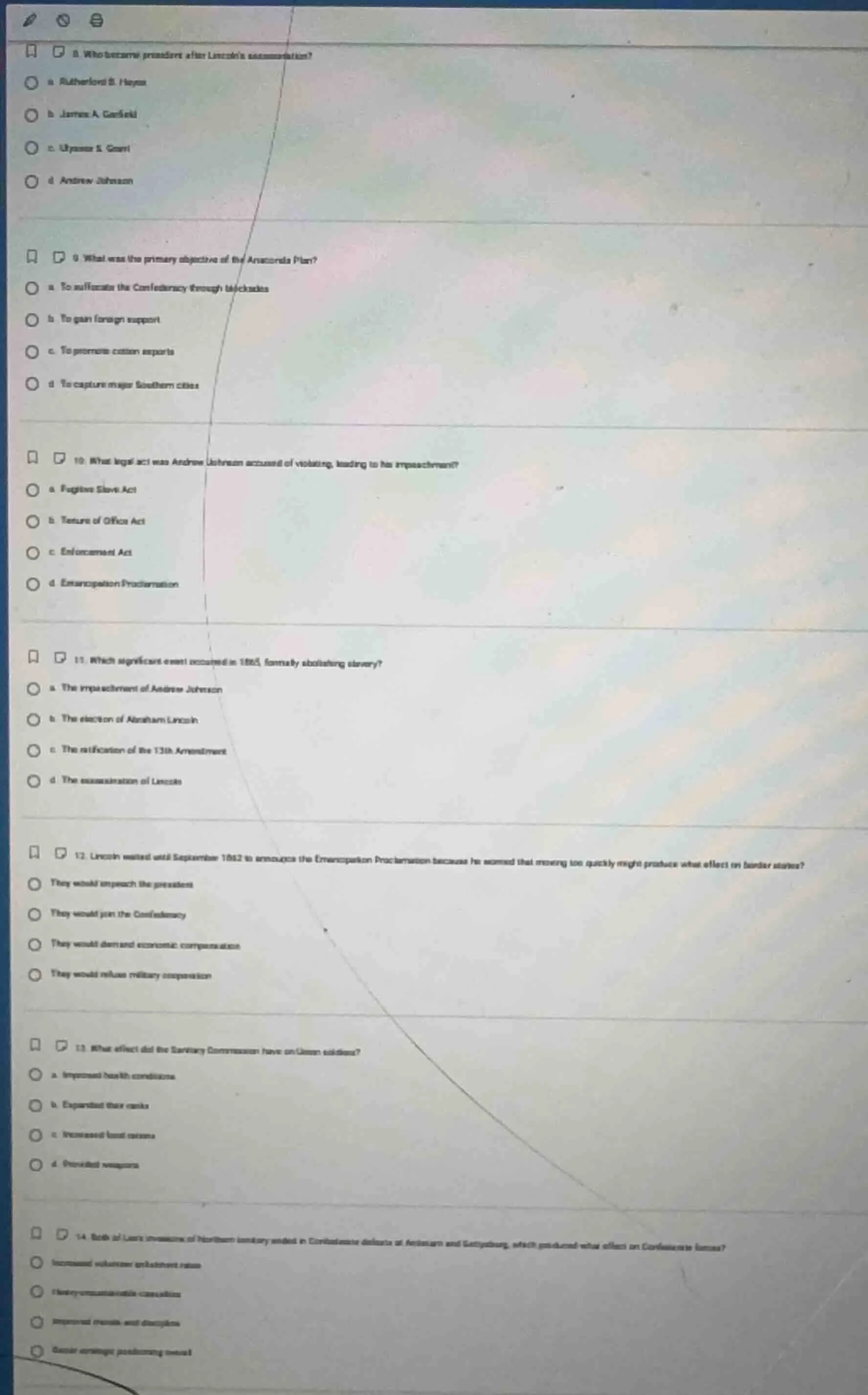8. who became president after lincolns assassination? a. rutherford b. …