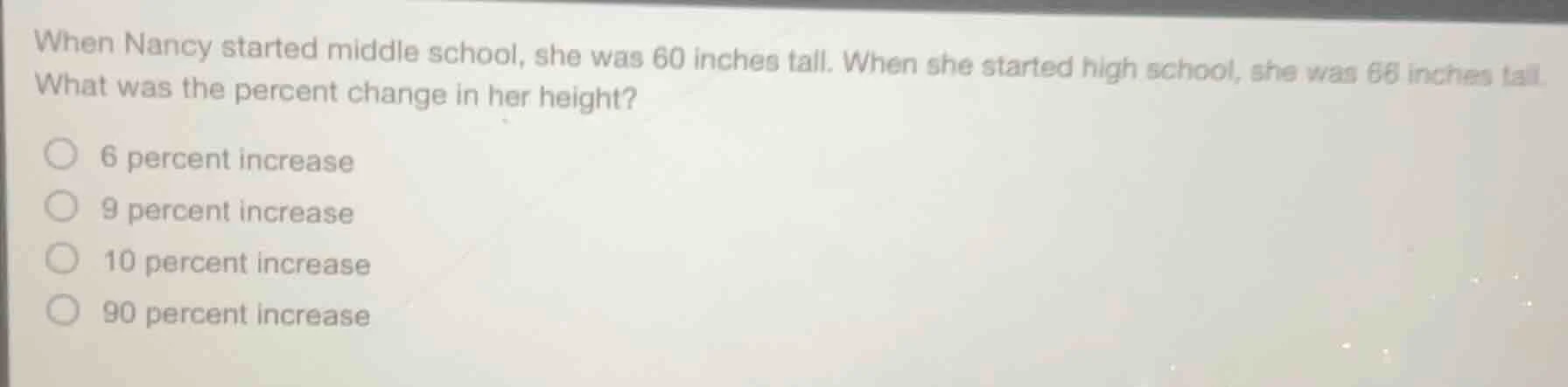 when nancy started middle school, she was 60 inches tall. when she star…