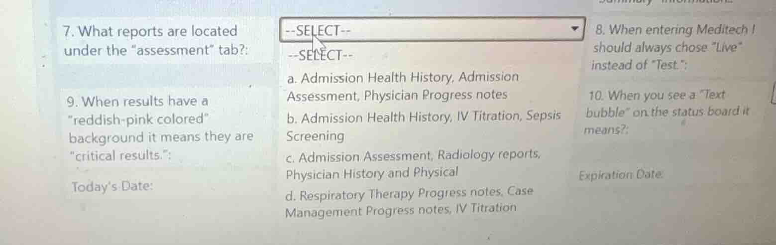 7. what reports are located under the \assessment\ tab?: --select-- --s…