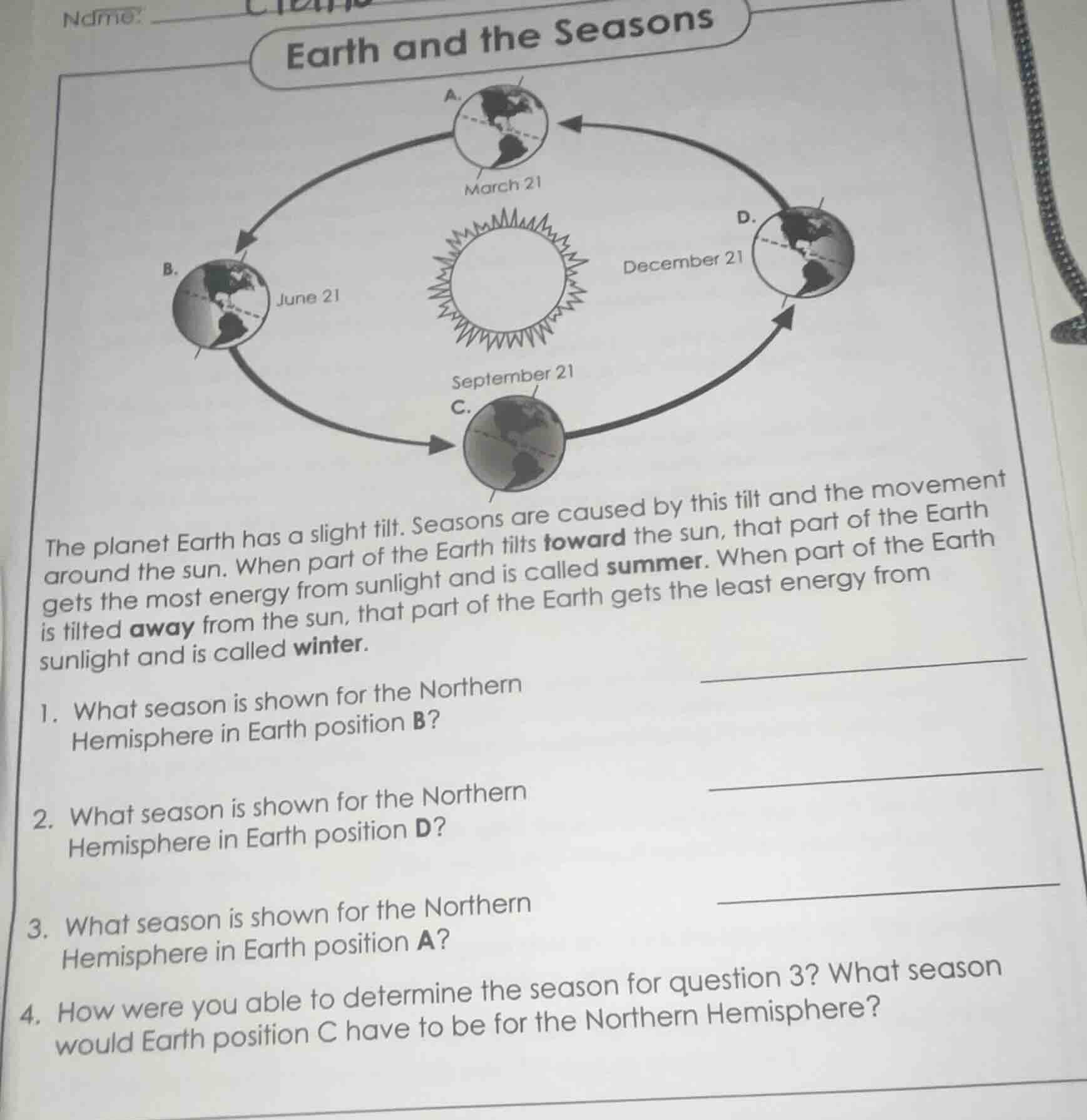 name: earth and the seasons the planet earth has a slight tilt. seasons…