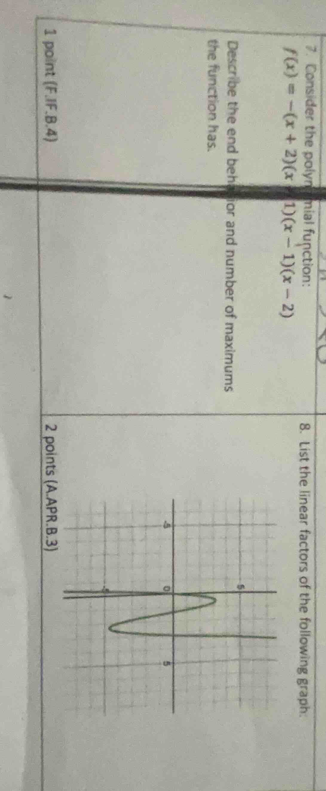 7. consider the polynomial function: ( f(x) = -(x + 2)(x - 1)(x - 2) ) …