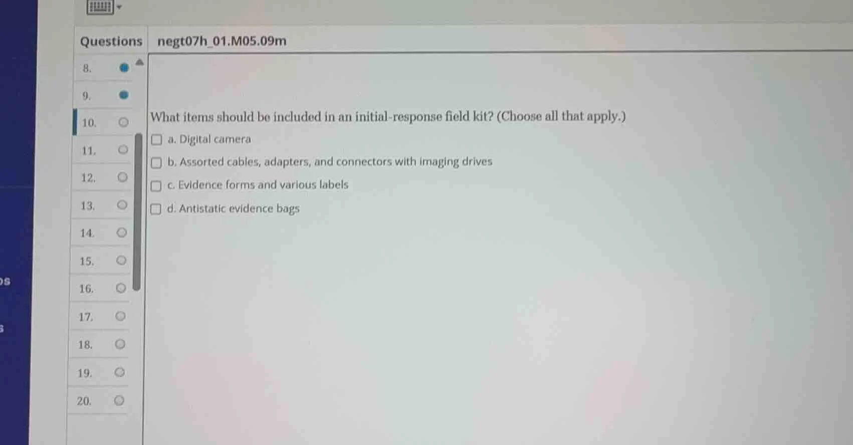 what items should be included in an initial - response field kit? (choo…