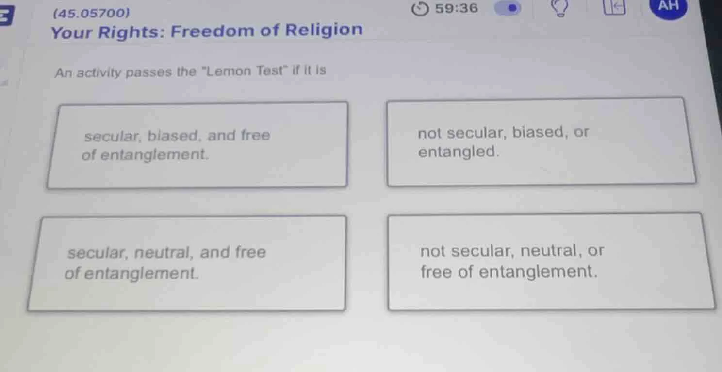 (45.05700) your rights: freedom of religion an activity passes the \lem…