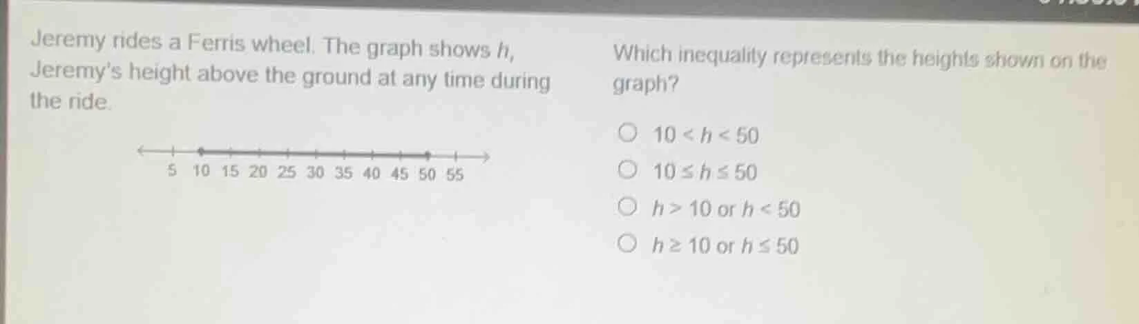 jeremy rides a ferris wheel. the graph shows h, jeremys height above th…