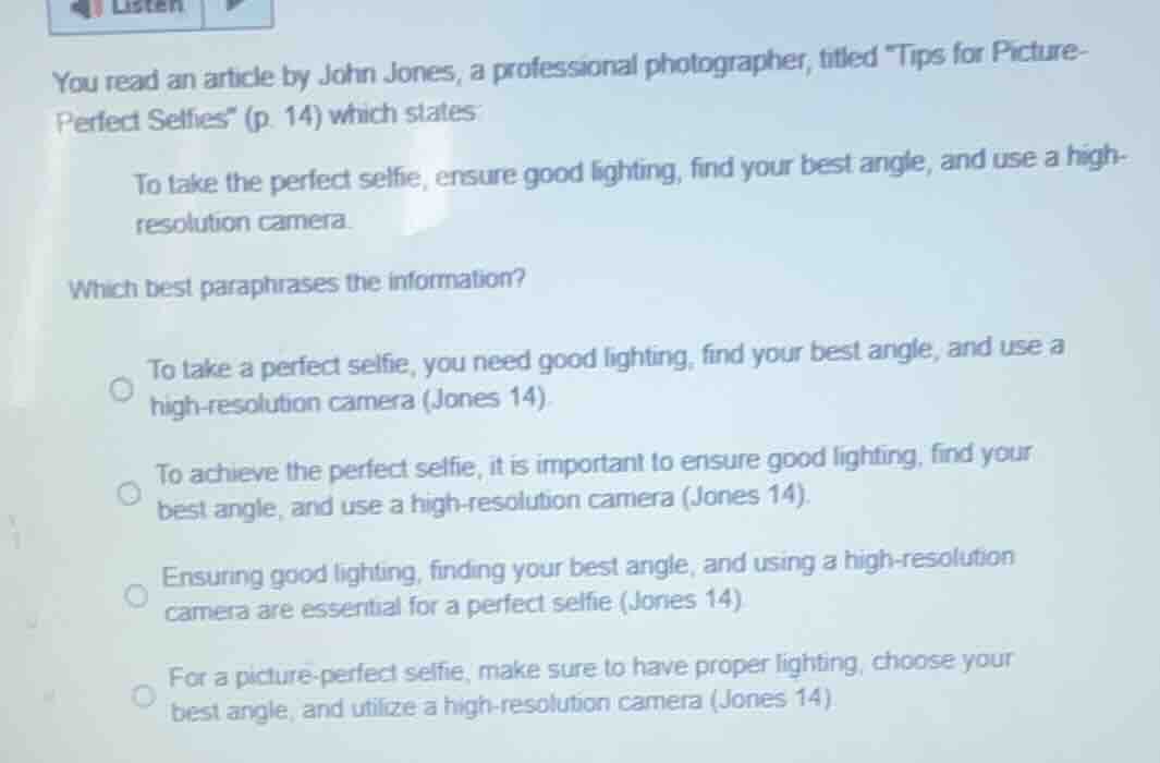 you read an article by john jones, a professional photographer, titled …