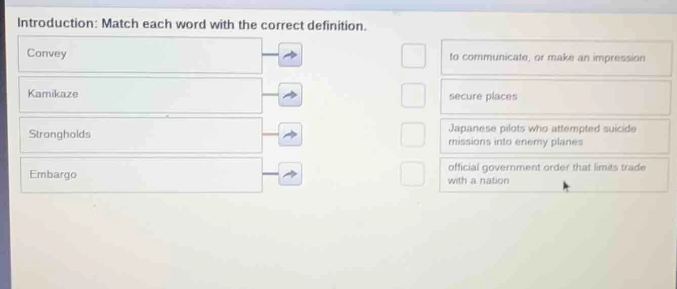introduction: match each word with the correct definition. convey kamik…