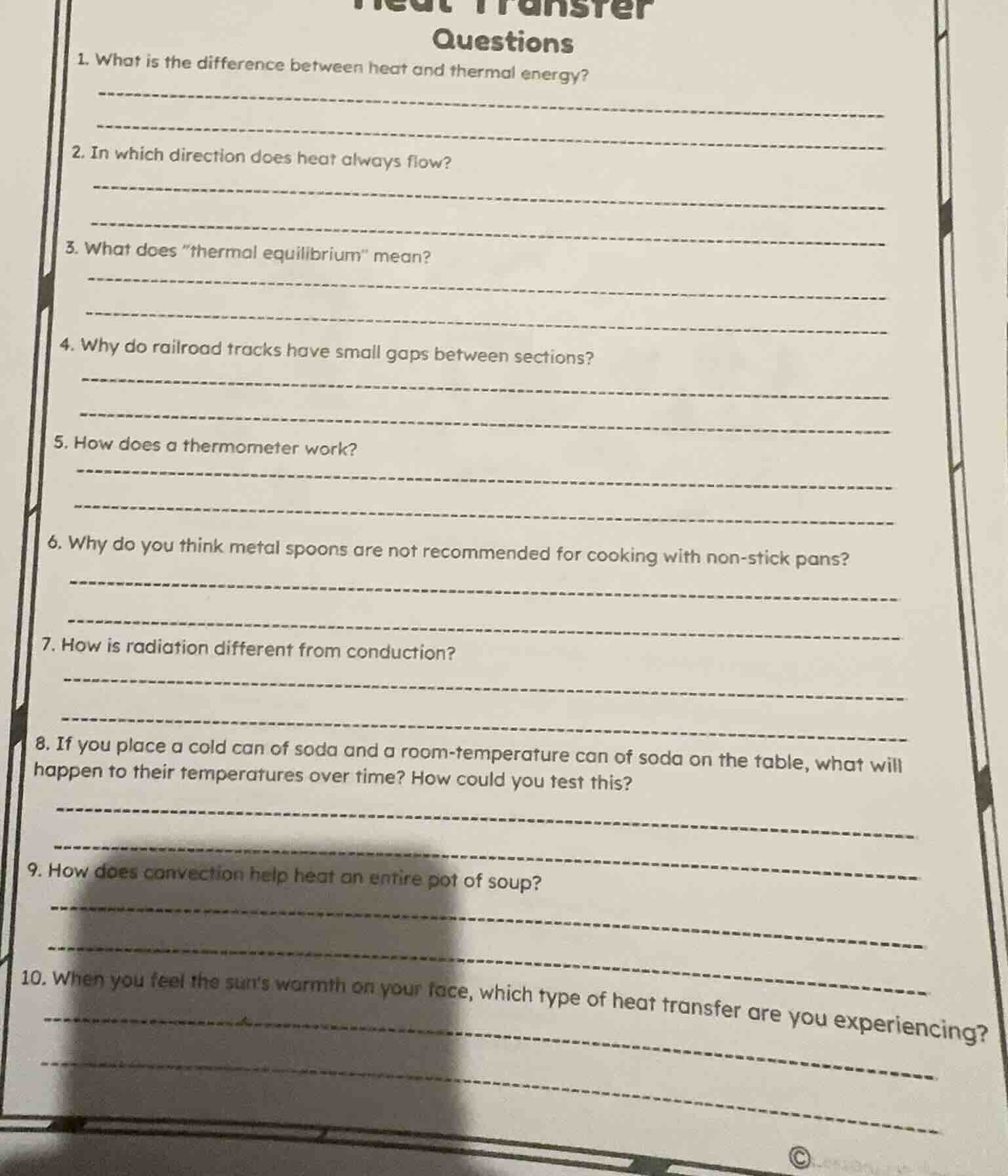heat transfer questions 1. what is the difference between heat and ther…