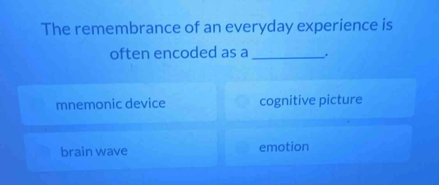 the remembrance of an everyday experience is often encoded as a ______.…