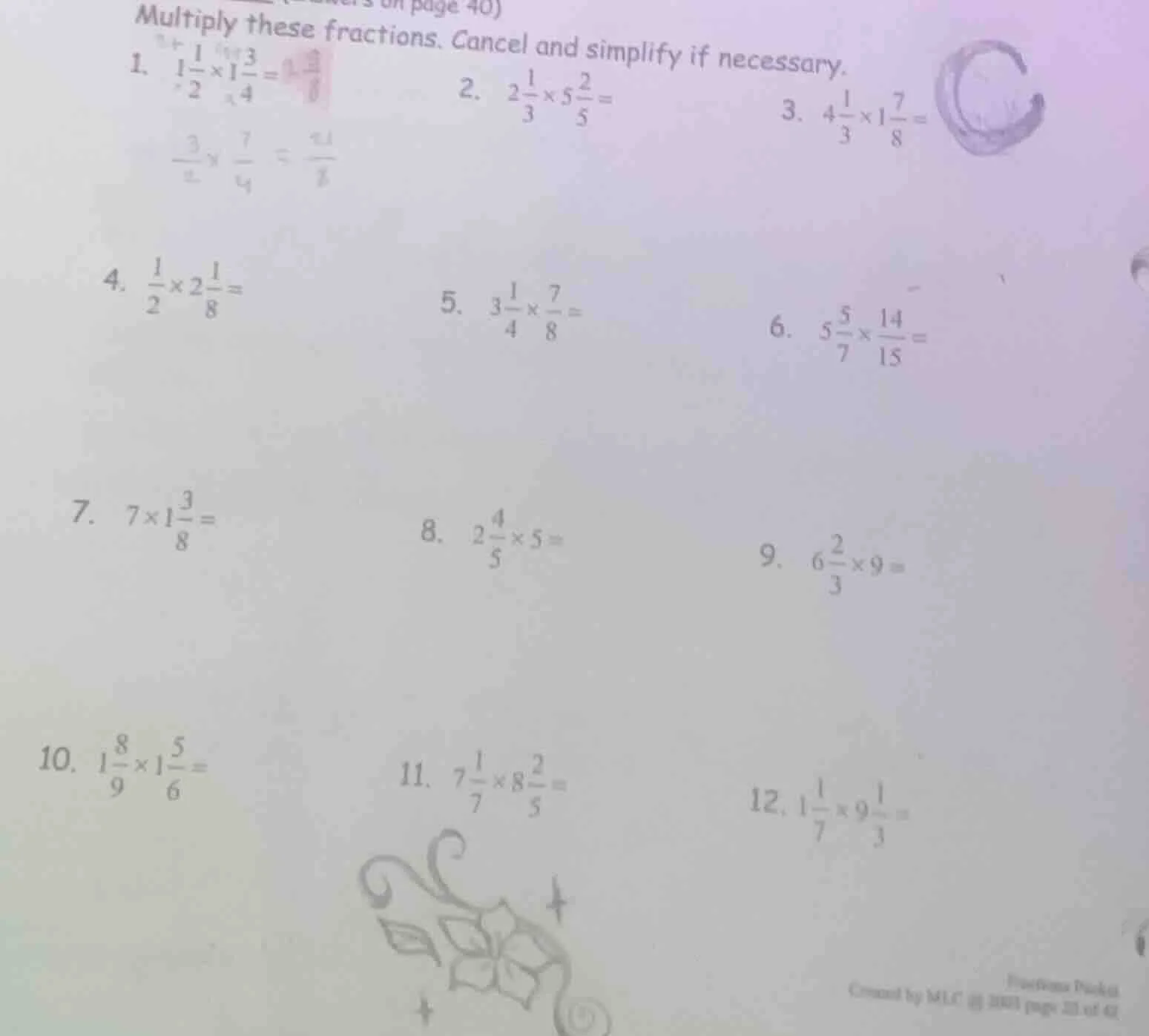 multiply these fractions. cancel and simplify if necessary. 1. $1\\frac…