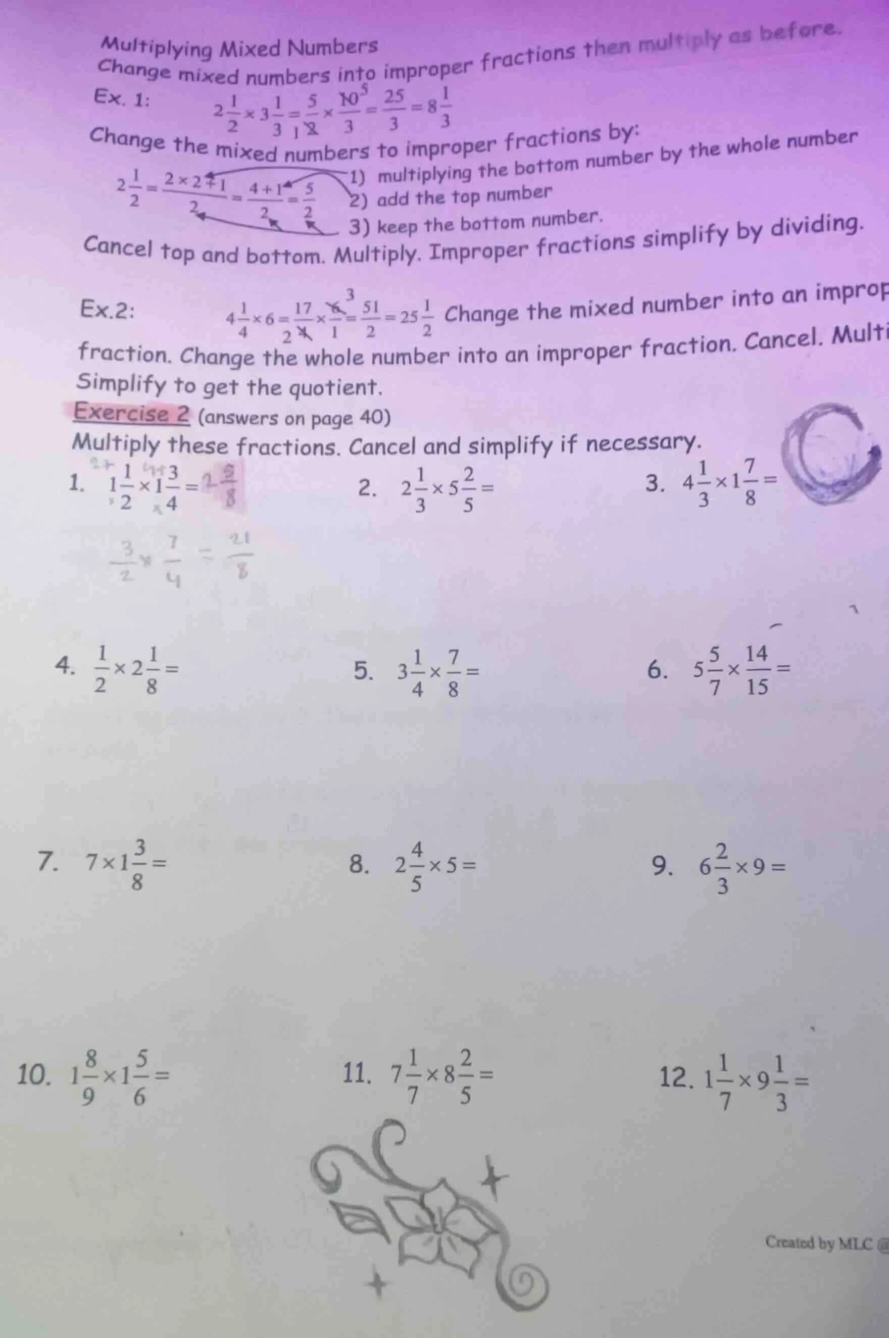 multiplying mixed numbers change mixed numbers into improper fractions …