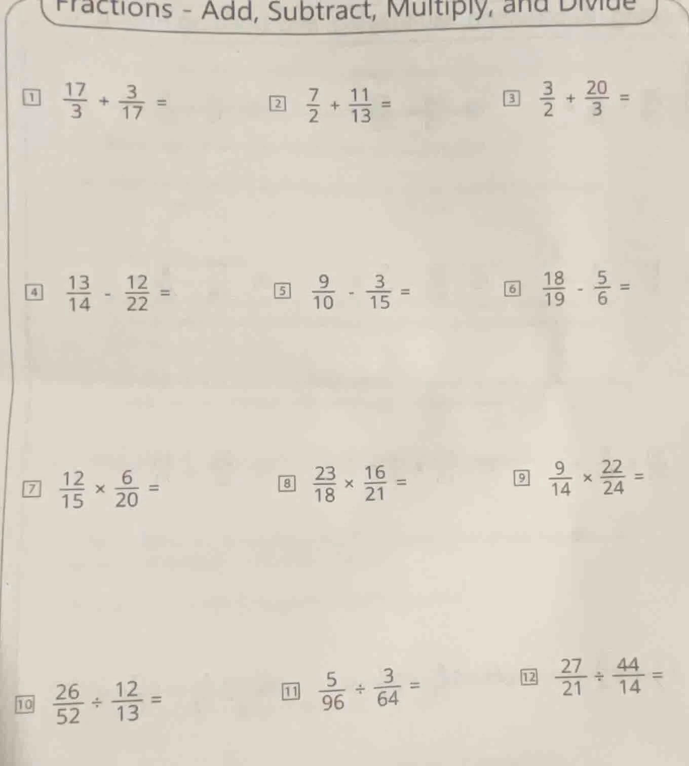 fractions - add, subtract, multiply, and divide 1 $\frac{17}{3} + \frac…