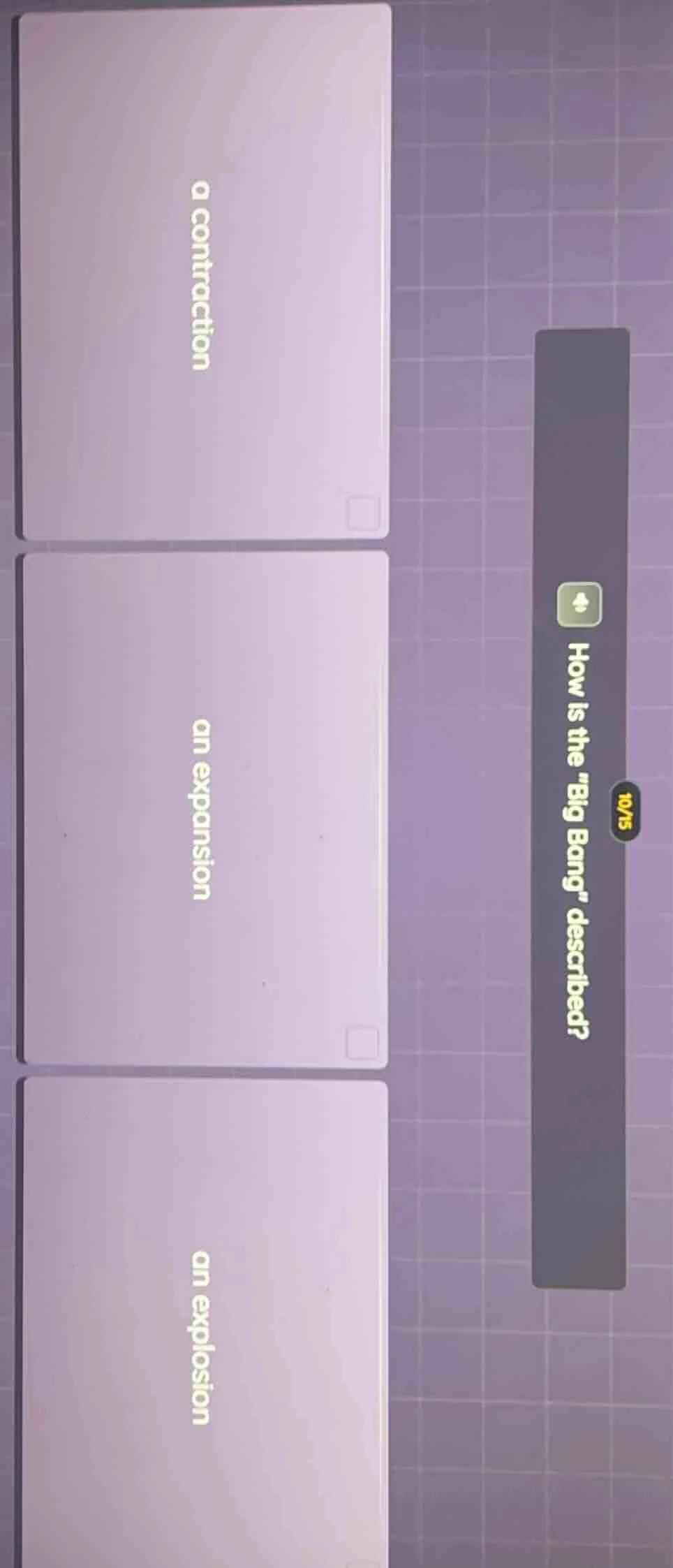 how is the \big bang\ described? a contraction an expansion an explosion