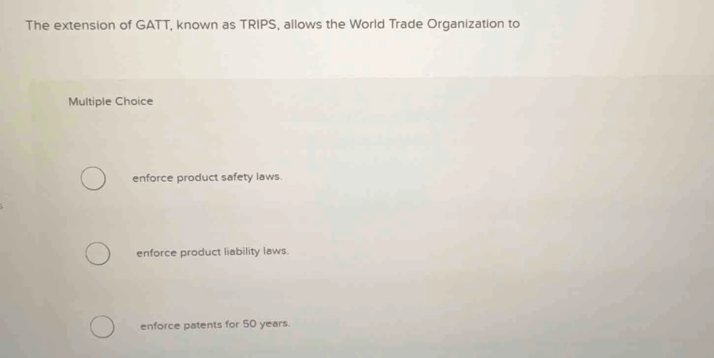 the extension of gatt, known as trips, allows the world trade organizat…