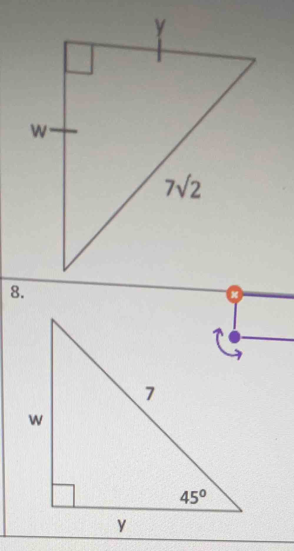 8. (there are two right triangles in the image. the upper triangle has …