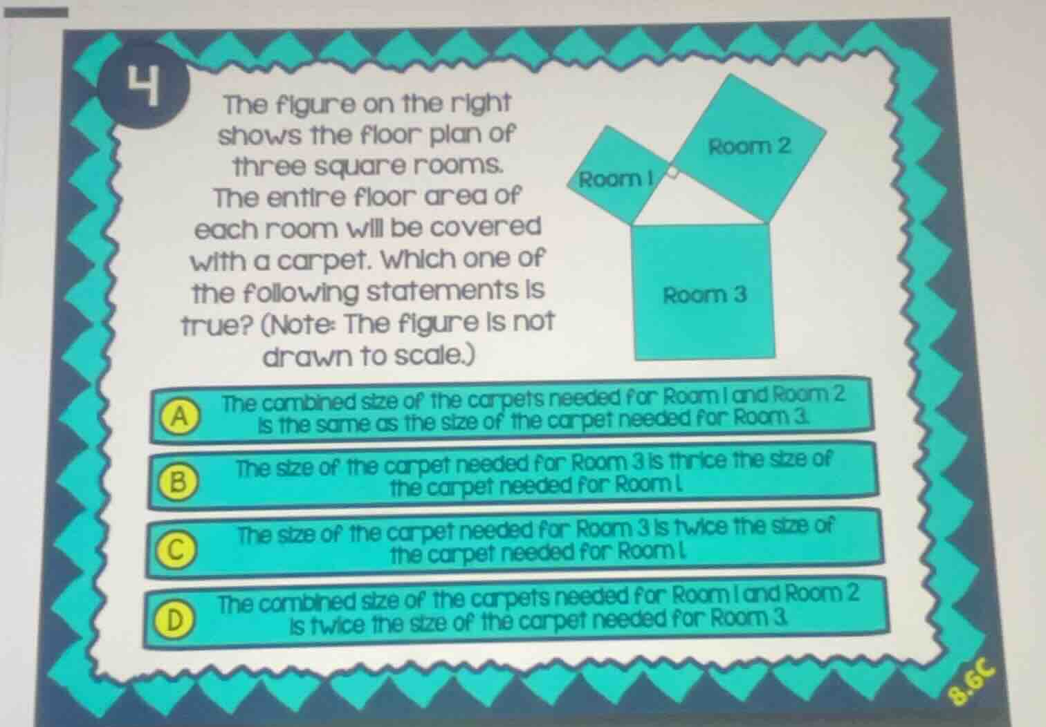 4 the figure on the right shows the floor plan of three square rooms. t…