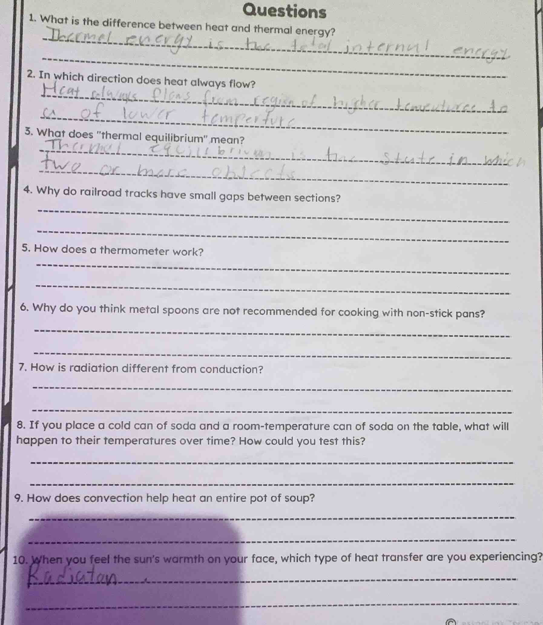 questions 1. what is the difference between heat and thermal energy? 2.…