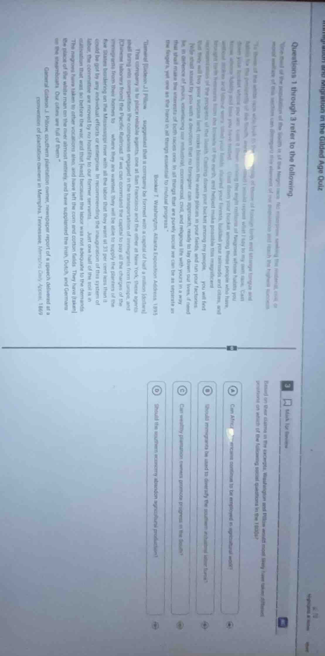 questions 1 through 3 refer to the following. (text about washington an…