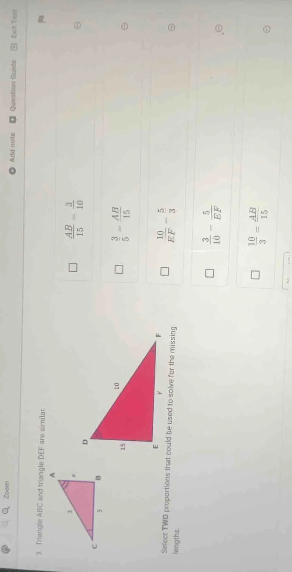 triangle abc and triangle def are similar. select two proportions that …