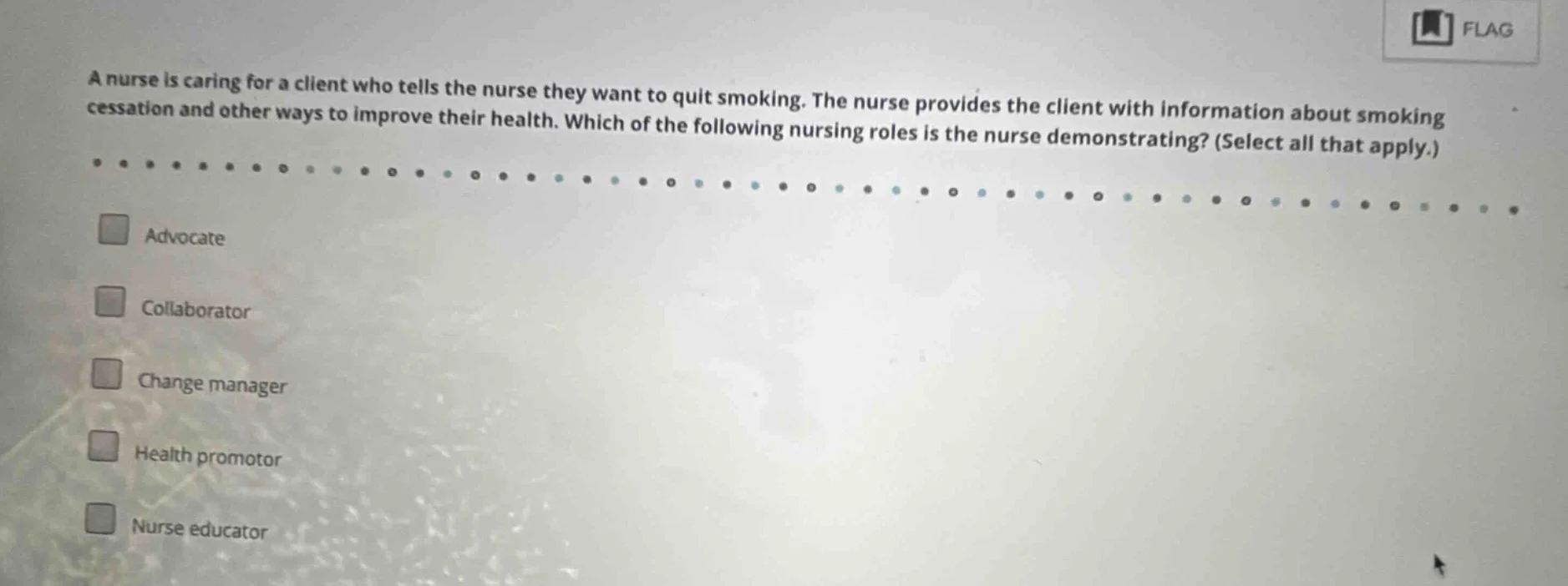 a nurse is caring for a client who tells the nurse they want to quit sm…