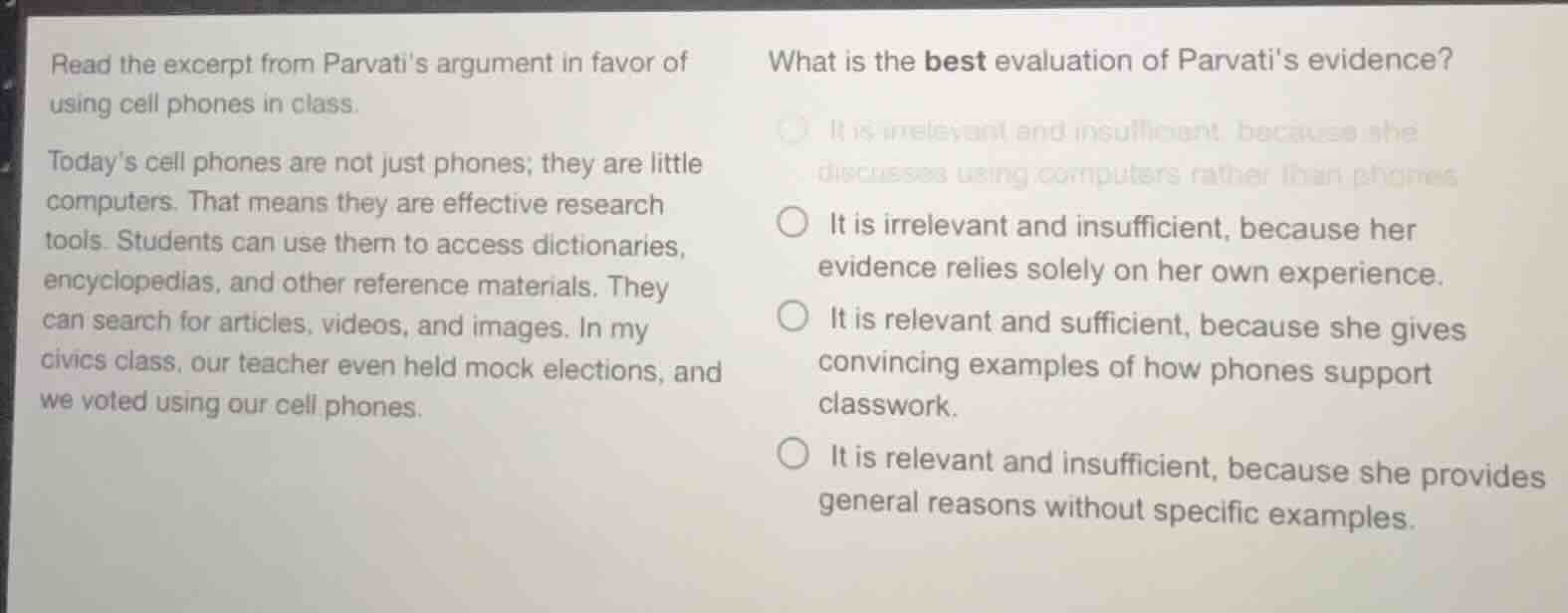 read the excerpt from parvatis argument in favor of using cell phones i…