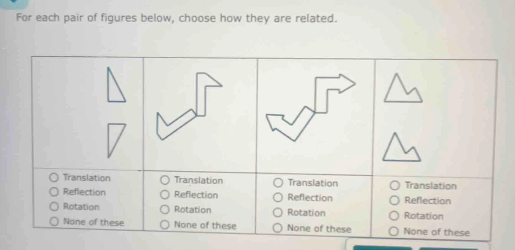 for each pair of figures below, choose how they are related. options fo…