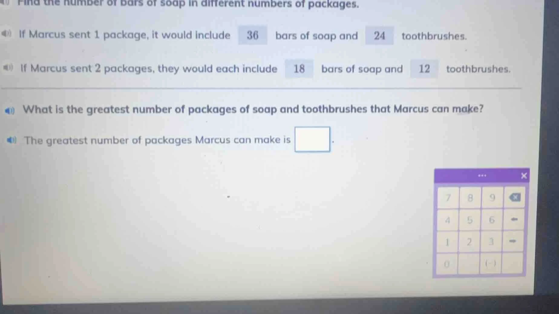 find the number of bars of soap in different numbers of packages. if ma…