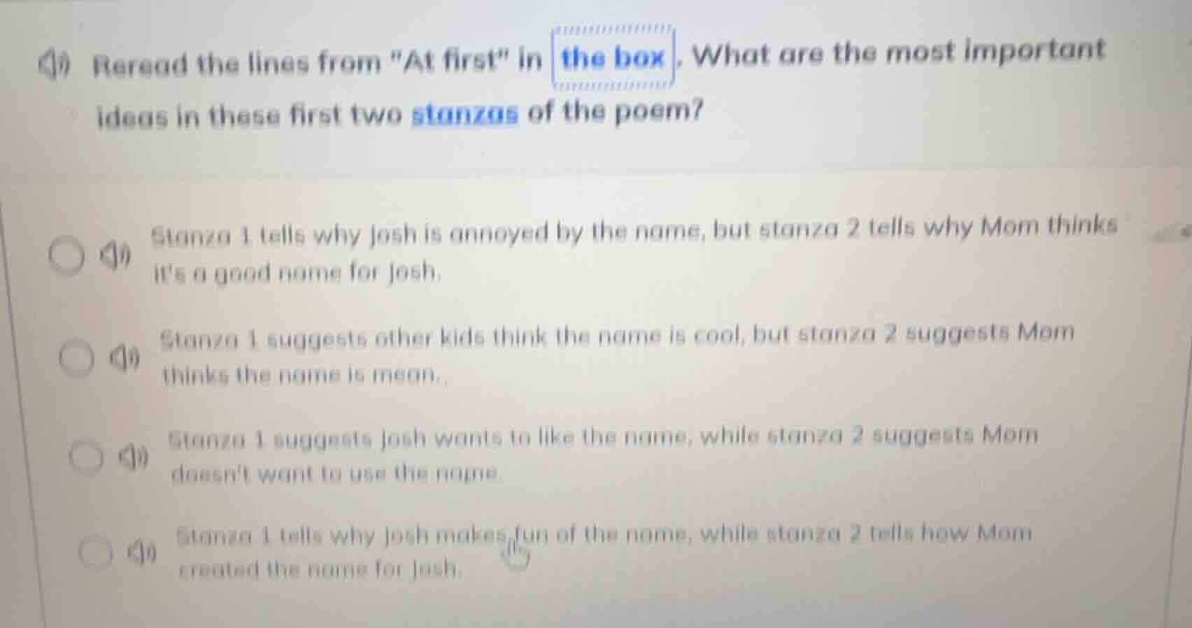 reread the lines from \at first\ in the box. what are the most importan…