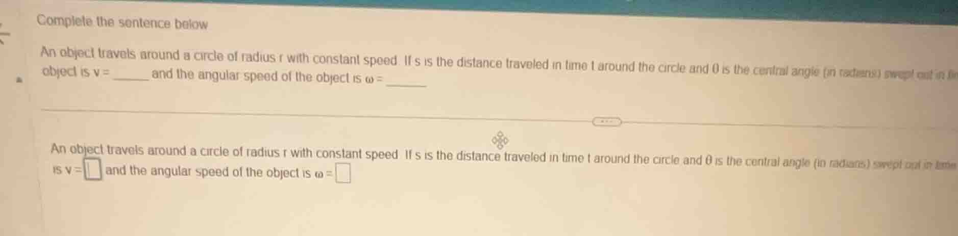 complete the sentence below an object travels around a circle of radius…