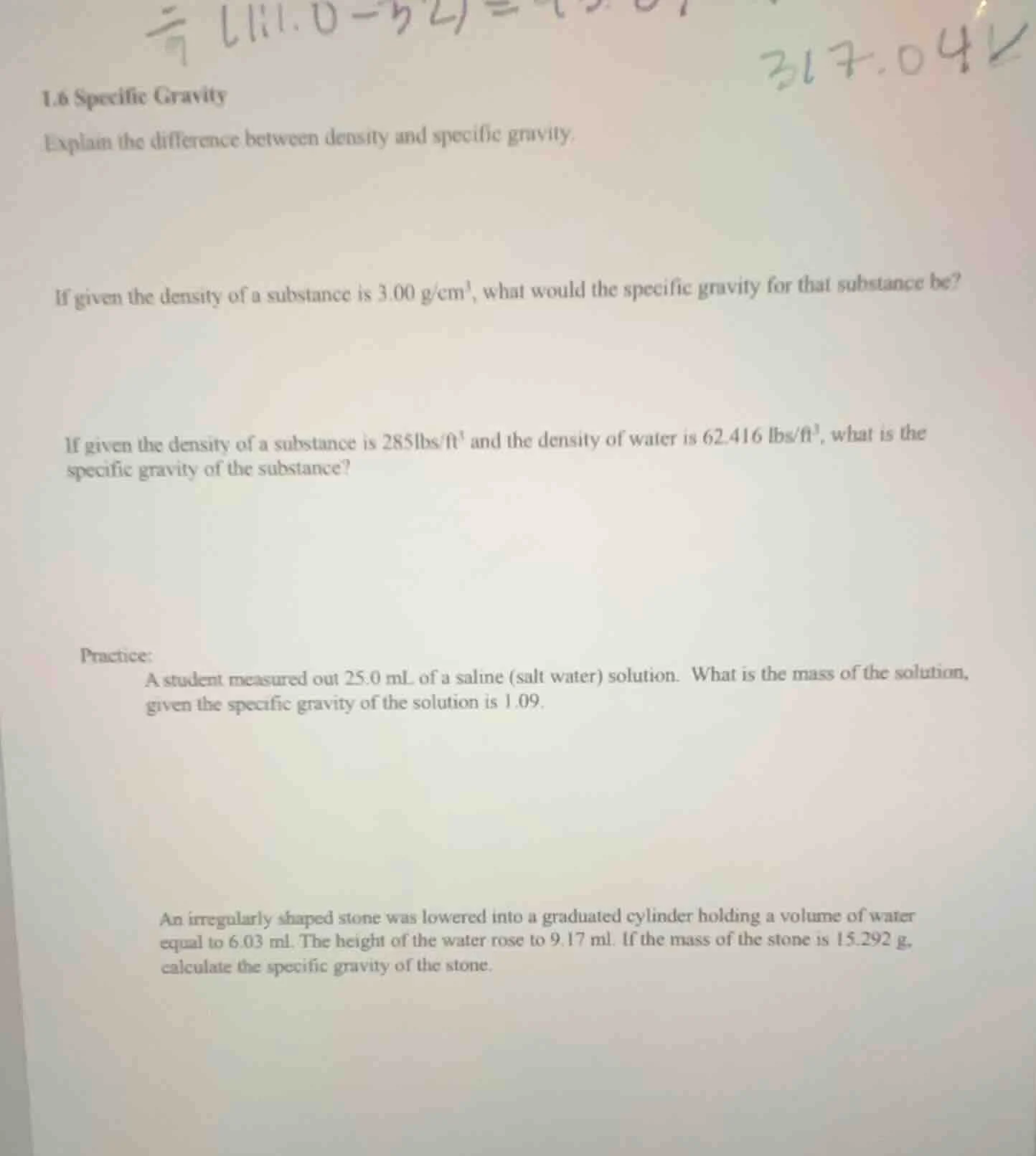 1.6 specific gravity explain the difference between density and specifi…