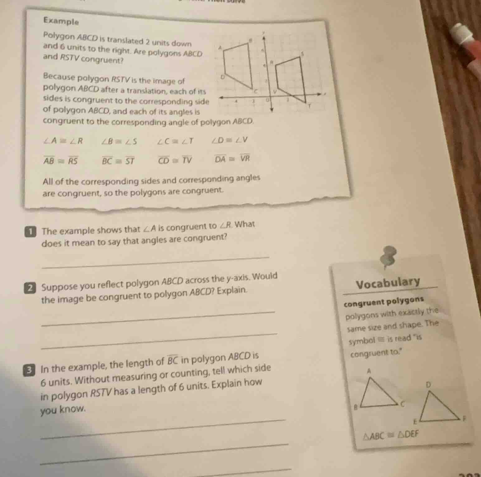 example polygon abcd is translated 2 units down and 6 units to the righ…