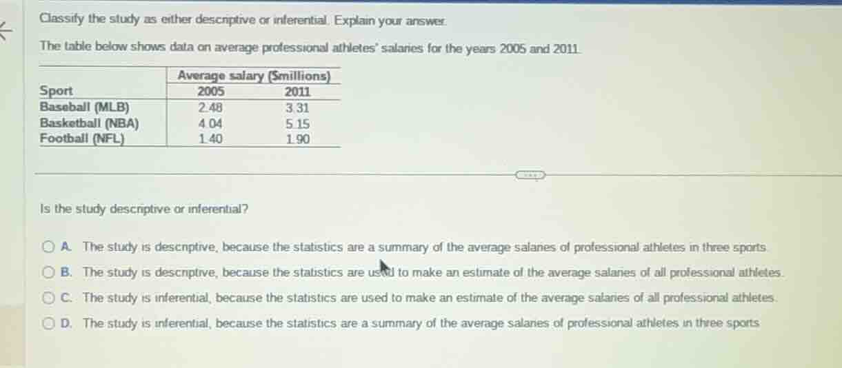 classify the study as either descriptive or inferential. explain your a…