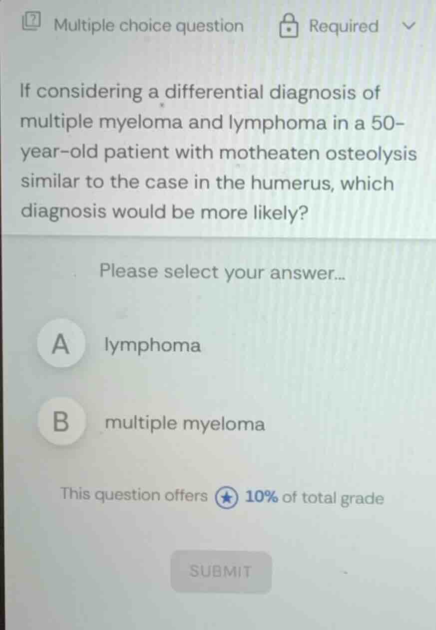 if considering a differential diagnosis of multiple myeloma and lymphom…