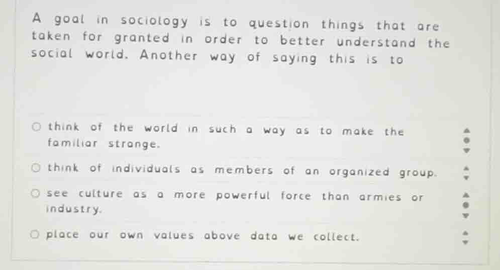 a goal in sociology is to question things that are taken for granted in…