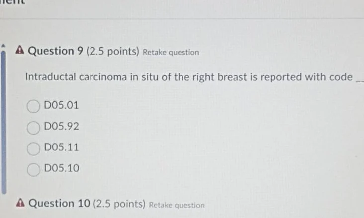question 9 (2.5 points) retake question intraductal carcinoma in situ o…
