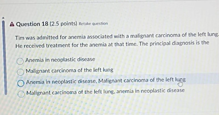 question 18 (2.5 points) retake question tim was admitted for anemia as…
