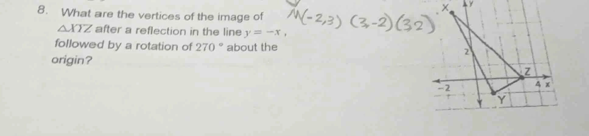 8. what are the vertices of the image of \\(\\triangle xyz\\) after a r…