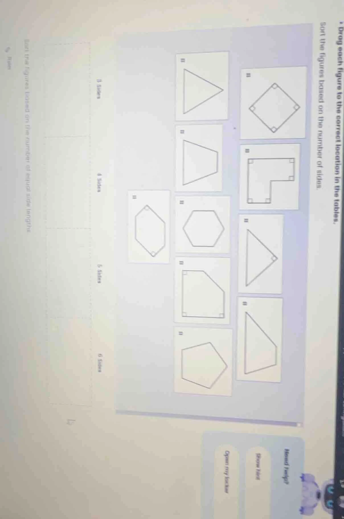 sort the figures based on the number of sides. 3 sides, 4 sides, 5 side…