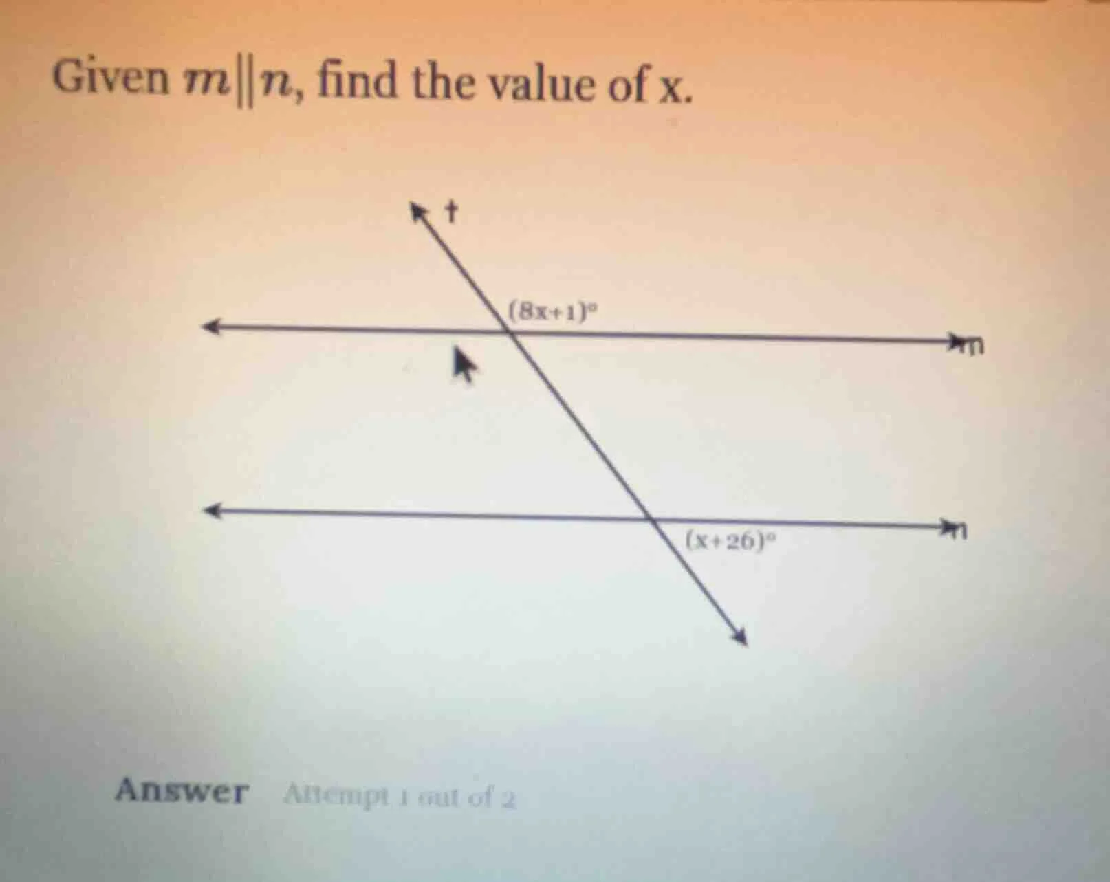 given ( m parallel n ), find the value of ( x ).