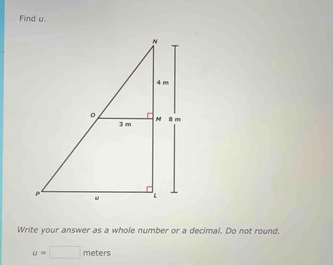 find u. write your answer as a whole number or a decimal. do not round.…