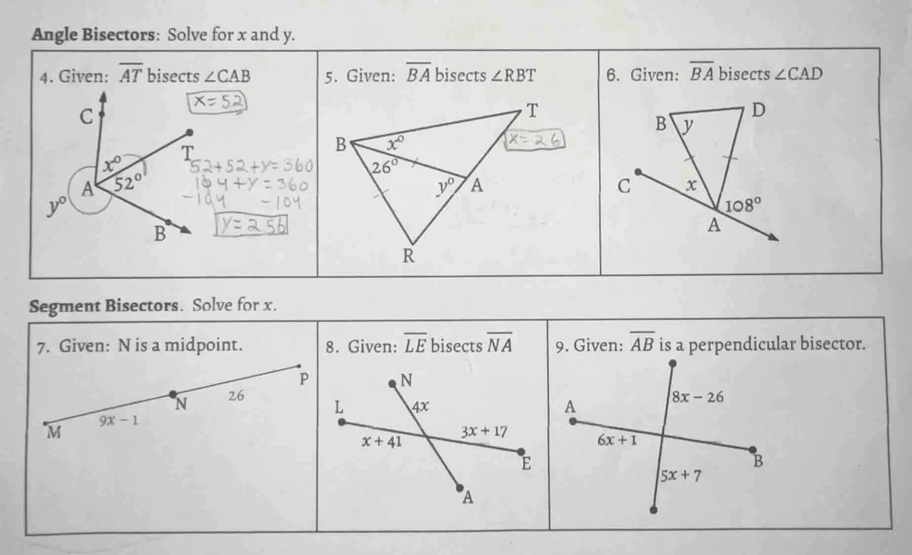 angle bisectors: solve for x and y. 4. given: \\(\\overline{at}\\) bise…