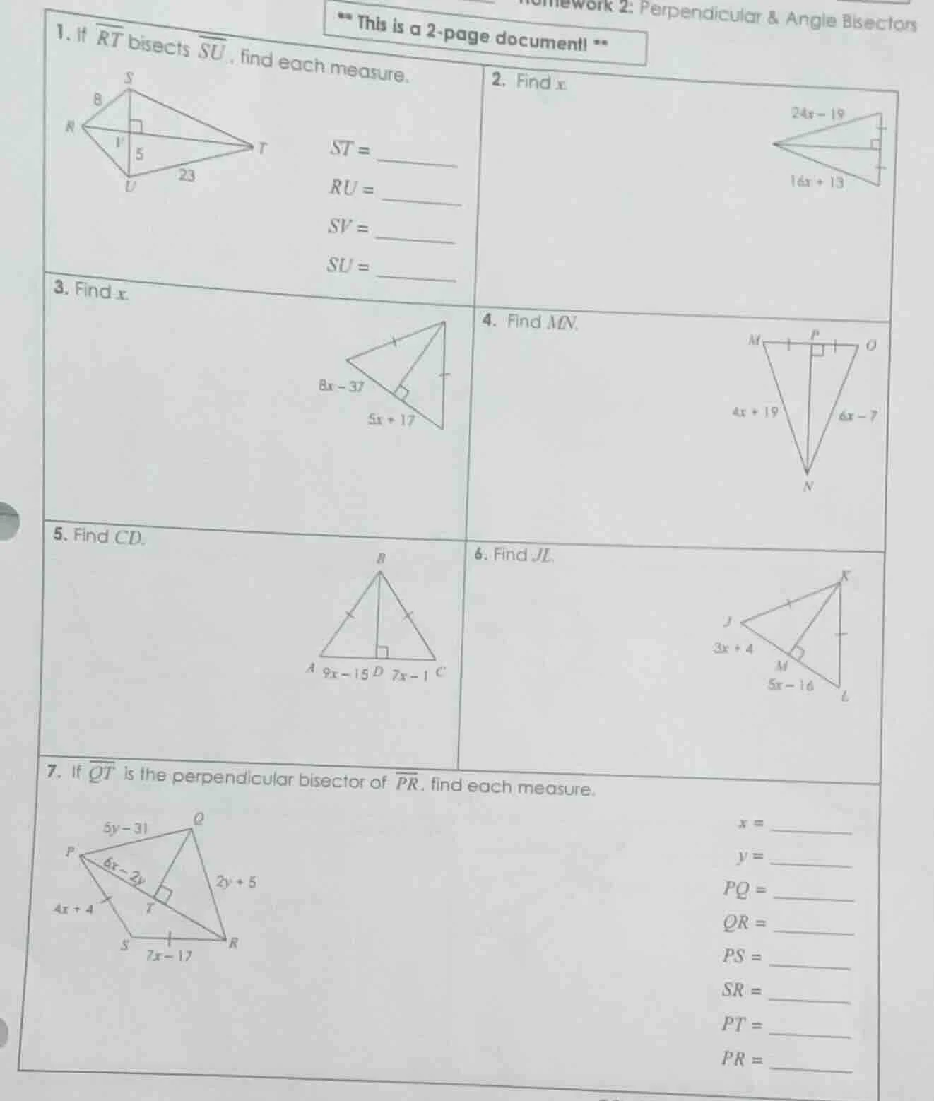 ** this is a 2 - page document! ** 1. if $overline{rt}$ bisects $overli…